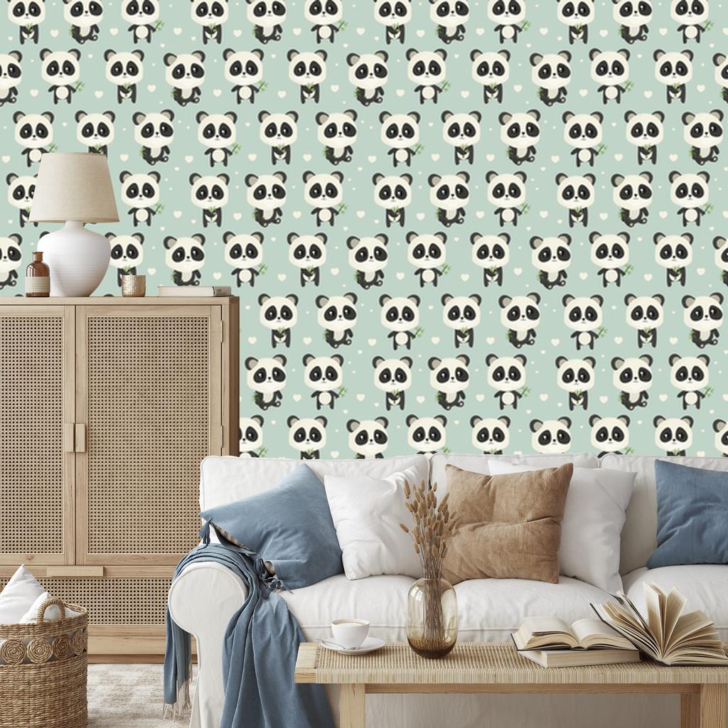 Panda Wallpaper with Leaves for Living Room and Bedroom 50x1000