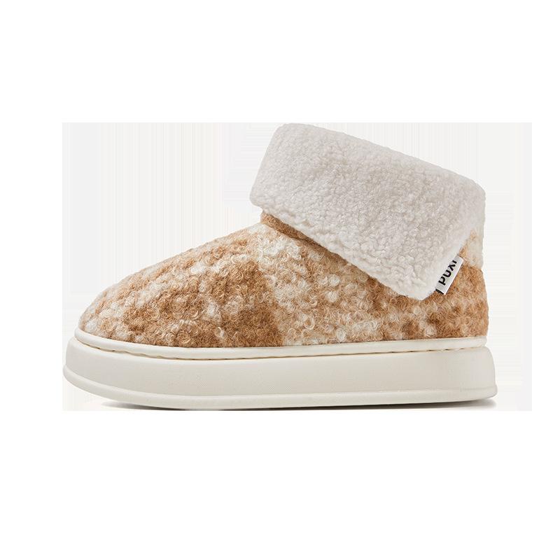 PUXI simple western flower bag heel cotton shoes warm non-slip shoes comfortable home medium tube cotton slippers