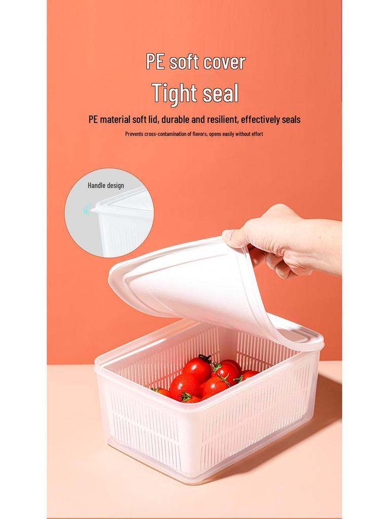 Japanese Double-Layer Vegetable Washing Basin with Lid: Kitchen Storage Basket for Food, Fruit, and Vegetables.