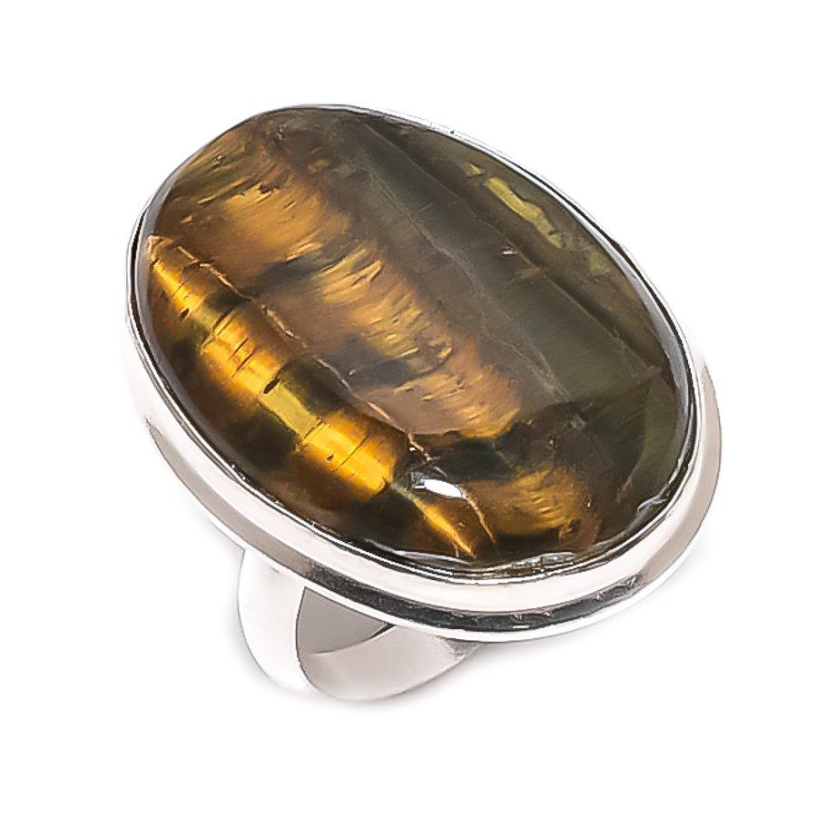 Tiger Eye Gemstone Handmade 925 Sterling Silver Jewelry Ring Size 7 g2W50