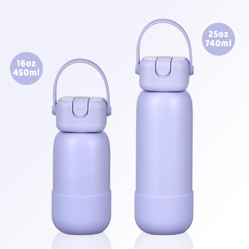 Borraccia Termica in Acciaio Inossidabile da 450/740ml con Manico, Cannuccia, Base in Silicone, Bicchieri da Bevuta Sottovuoto a Doppia Parete, Tazza Termica Sportiva