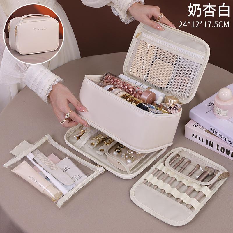 Large Double-layer Makeup Bag Capacity Portable Multifunctional Partitioned Storage Travel Toiletry