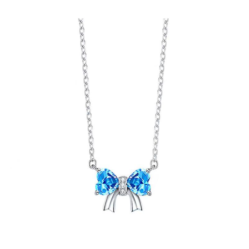 Elegant Heart-Shaped Bow Necklace, Zircon Pendant, Simple Women's Jewelry