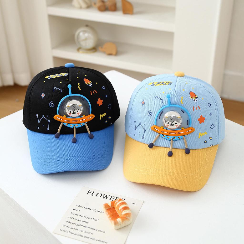 Spring 2026 Cartoon Spaceship Kids' Baseball Cap: Color Block Sun Protection Hat for Boys
