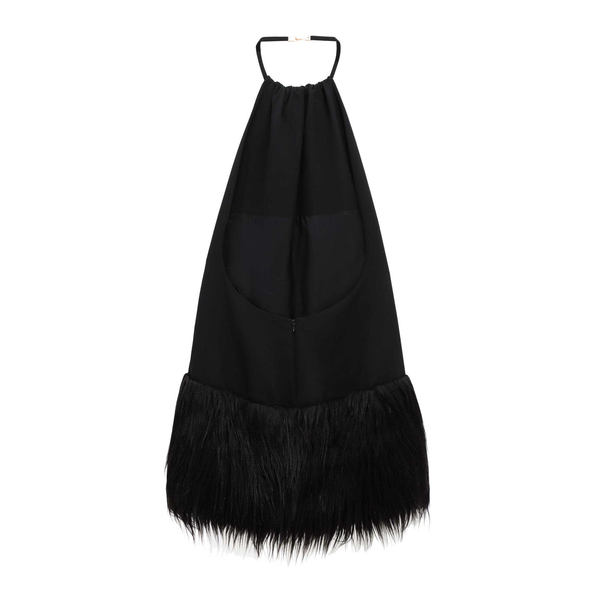 

Женское платье с подолом из искусственного меха в европейском и американском стиле 2025 года - Французский дизайн, Мода весна/осень S чёрный