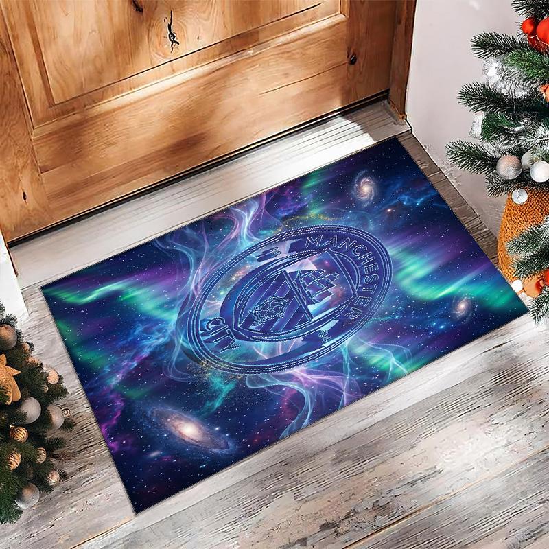 Manchester City Printed Flannel Area Rug Non Slip Soft Polyester Floor Carpet Indoor Decor Mat for Bedroom Living Room Sofa