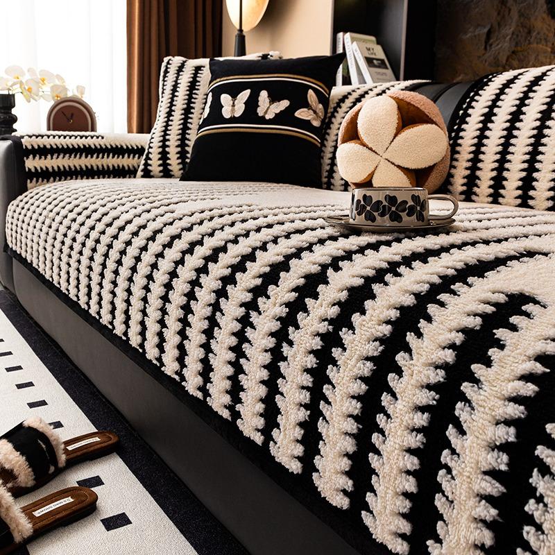 

Геометрические линии жаккард мягкий утолщенный стеганый флисовый диван полотенце одеяло для гостиной чехол машинная стирка подходит для домашних животных 110*240cm бежевый