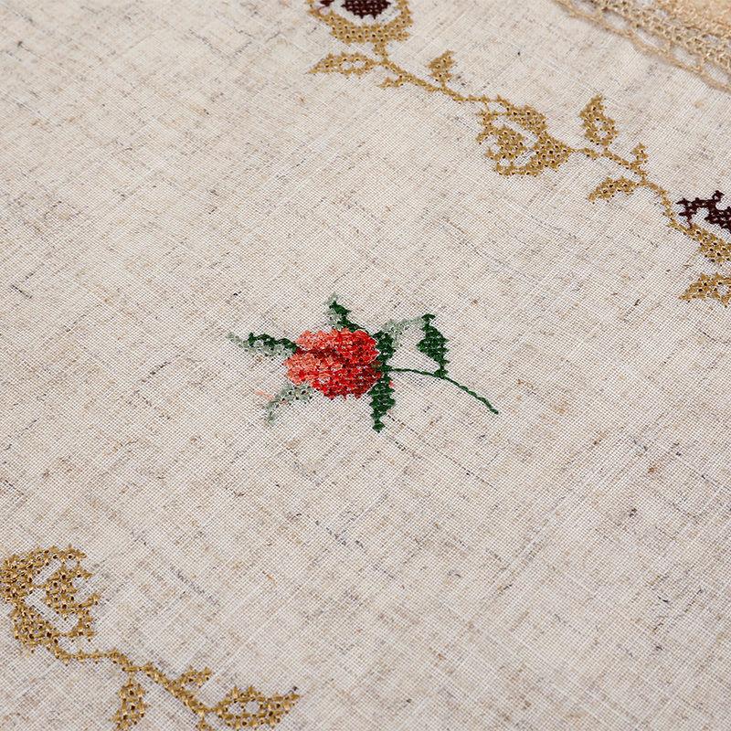 Minimally Embroidered Polyester Fabric Table Flag with Rural Style Art Flower Lace Edge Embroidered Table Flag European Light Luxury Tablecloth