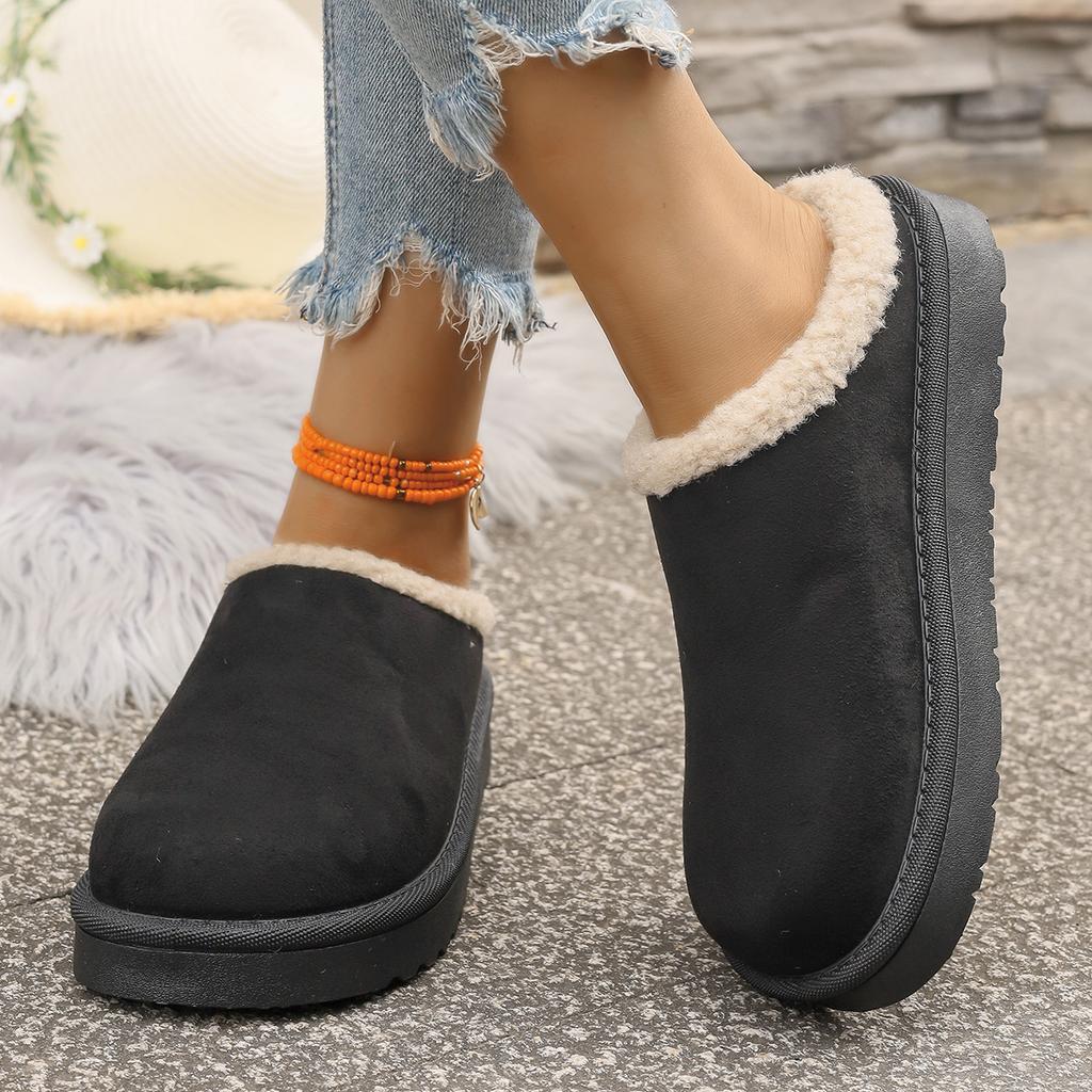 Snow Boots for Women Winter New Cashmere Warm Thick Soles Without Heel-covered Hair Half Slipper Cotton Shoes for Women Boot