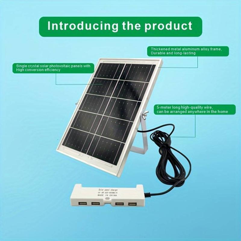 Solar Charging Panel With 4 Usb Ports, Supports Fast Charging, Suitable For Outdoor Camping And Mobile Phone Charging.
