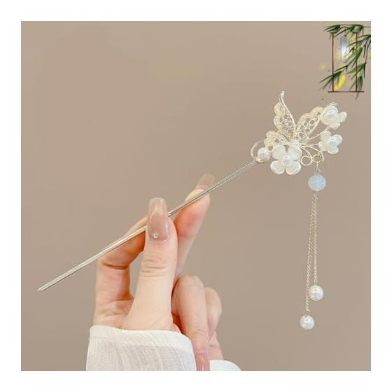 Kanzashi Hairpin, Single Prong Hair Stick, Hair Accessory, Japanese Traditional Wear, Butterfly, Tassel, Elegant, Classic, Everyday Wear, Kimono,