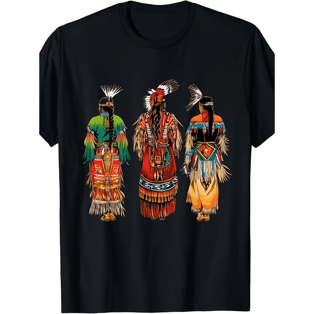 Native American Women Traditional Dance Graphic T Shirt Men Summer Casual Round Neck Tee