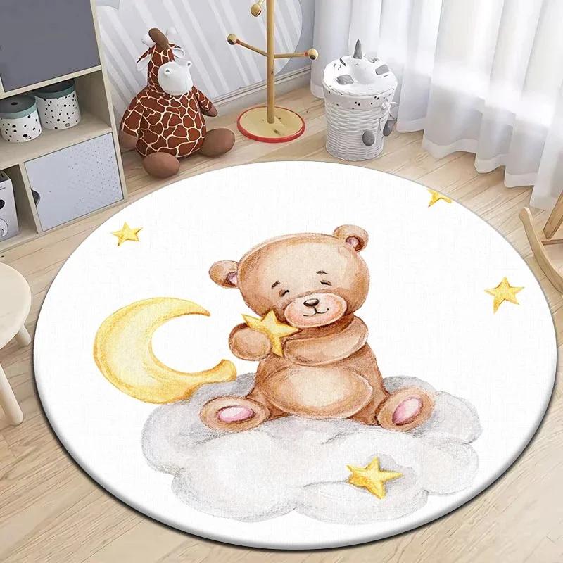 

Cartoon Cute Little Bear Animals Round Carpet for Living Room Decor Kid s Bedroom Play Floor Mat Anti-Slip Camping Picnic Mats Diameter 60cm