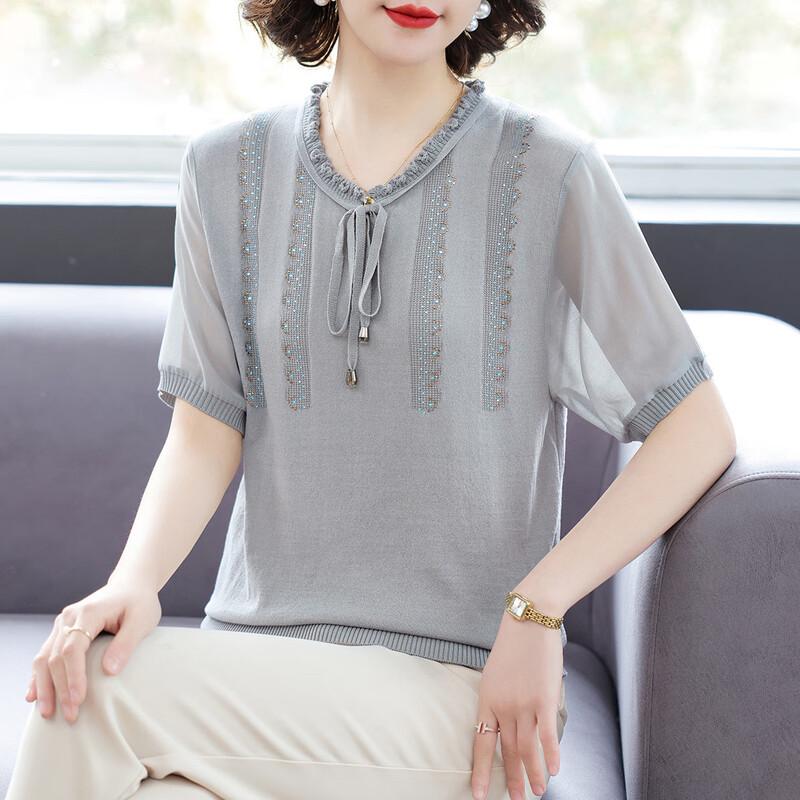 

Qianlian Women s Ice Silk Knit Short Sleeve Top 3XL