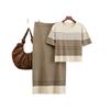A New Summer Fashion Knitted Suit for Women, Featuring A Color-blocking Short-sleeved Top and Skirt in Two Pieces