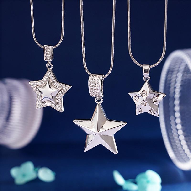 Simple Design Star Zircon Pendant Necklace Stainless Steel Chain Fashion Geometric Choker Jewelry Party Gifts For Women Girls