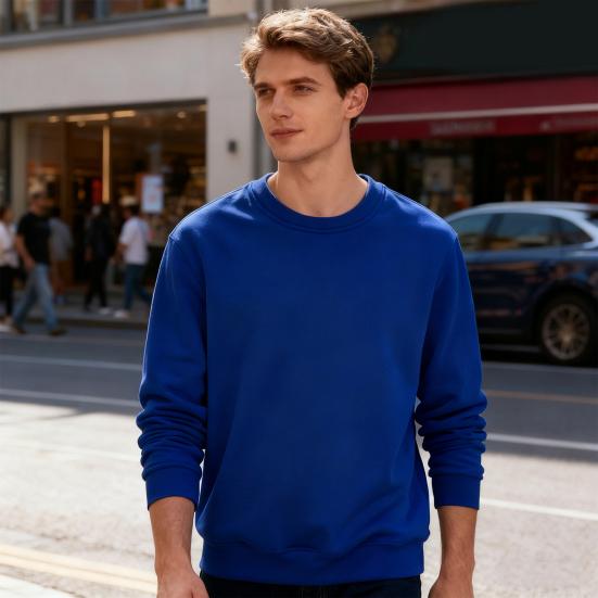 Men Fleece Lined Sweatshirt Long Sleeve Round Neck Thickened Pullover Warm Fall Winter Casual Sweatshirt for Street Work Daily Errands