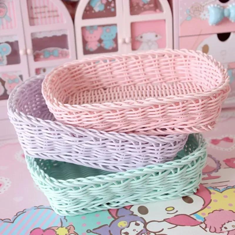 Home Storage Cute Basket Desktop Photo Props for Household Storage Decoration Sweet Color Basket Nordic Style Fruit Storage Tray