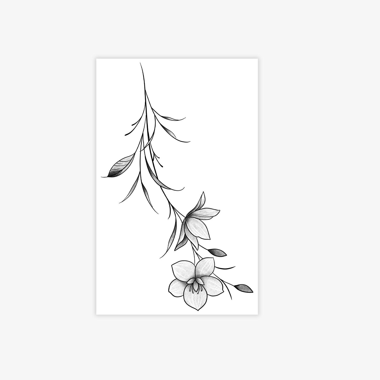 Gentle Line Drawing Flower Tattoo Sticker High-End Waterproof And Long-Lasting Niche Thigh Line Flower Pattern 12*19