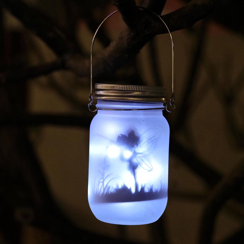 Frosted Fairy Jar Solar String Lights - Mason Lid Patio Decor