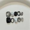 10Pcs Handmade Black Cat Eye Star Press On Nails Short Square Round Sweet Cool Wearable False Nail Art For Women Girls