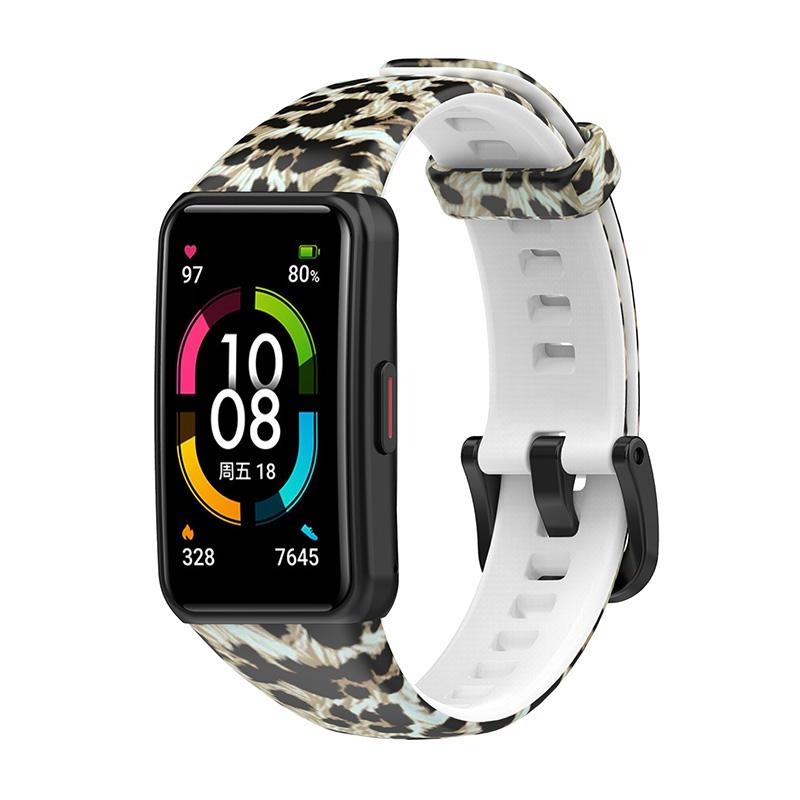 

Stylish Printed Silicone Smart Watch Band Replacement Wrist Strap for Huawei Band 6/Honor Band 6 Brown Leopard