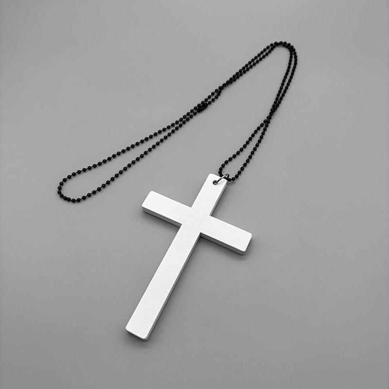 Halloween Vintage Wooden Cross Choker Necklace Gothic Fun Jewelry