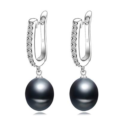 Orecchini di vere perle grigie d'acqua dolce per donna, orecchini classici in argento sterling 925, regalo di compleanno