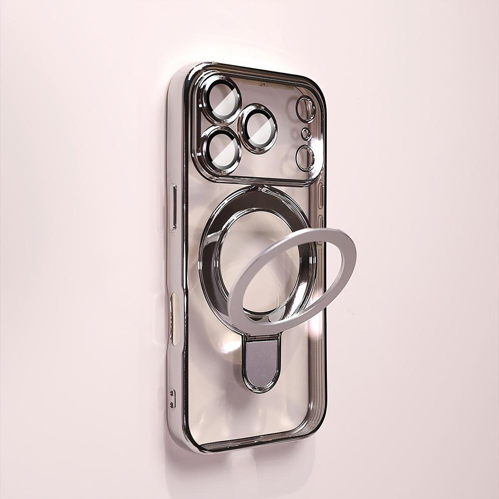 Luxury Plating Magnetic Bracket Phone Case For iPhone 17 16 15 14 13 Pro Max 17Pro Cases For Magsafe Stand Holder Clear Cover