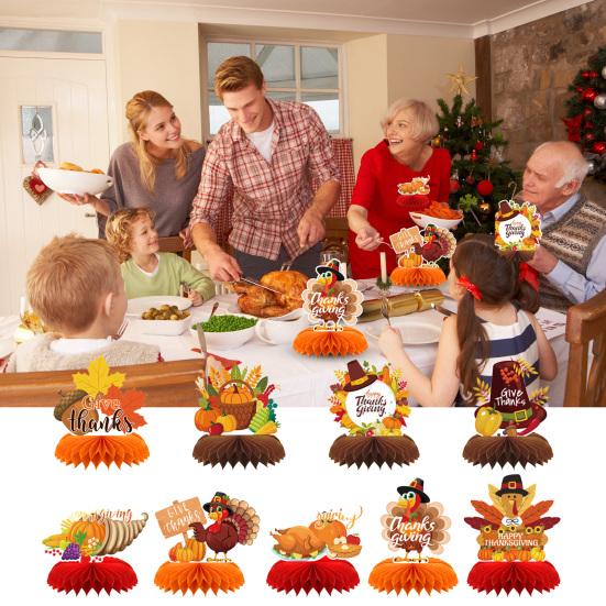9 szt. Jesienne plastry miodu jako dekoracje stołu na Święto Dziękczynienia, papierowe dynie, liście klonu, indyki, trójwymiarowe plastry miodu, dekoracje stołu na jesienne przyjęcie żniwne, upominki