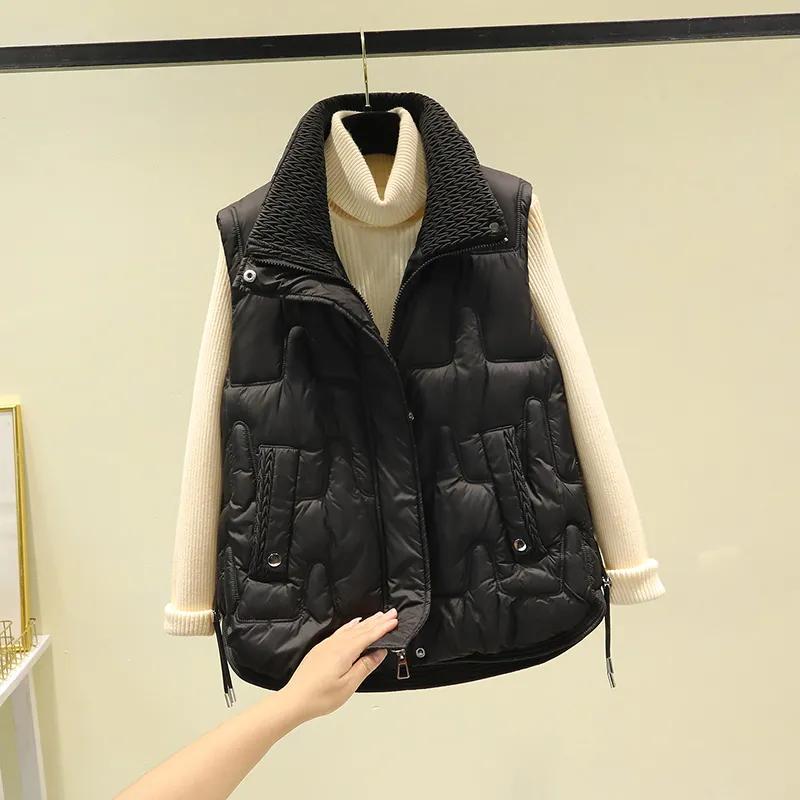 Women's Autumn/Winter Short Stand-up Collar Vest Simple Patchwork Sleeveless Jacket