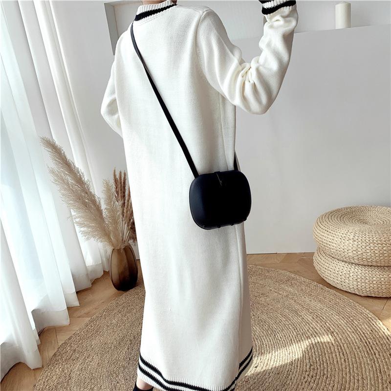 GMXIA Damski sweter z długim rękawem i dekoltem w serek, duży rozmiar, jesień i zima, nowy, luźny z płaszczem, sukienka dzianinowa do kolan