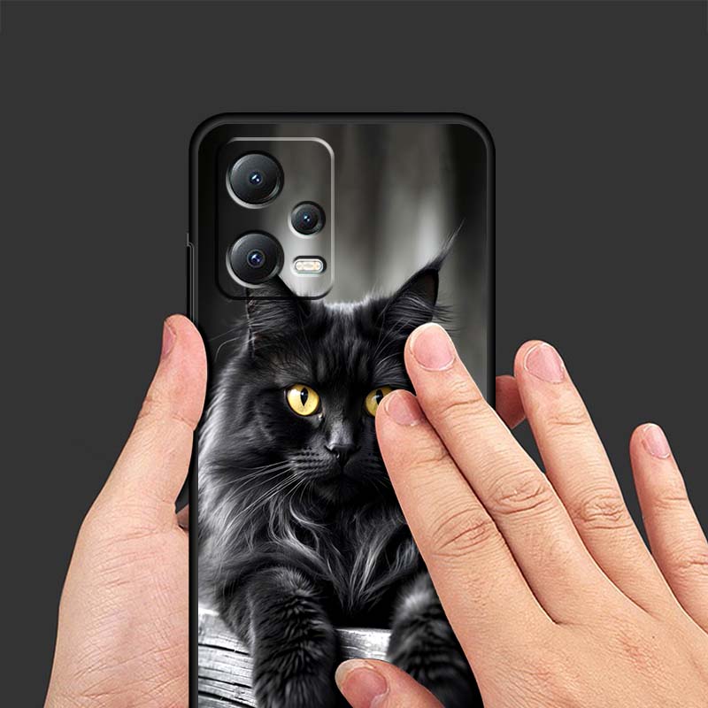 Anime cartoon cat illustration For Xiaomi Redmi Note 15 14 13 12 12S 11E 11 11S Pro Plus 4G 5G Black Soft TPU Phone Case