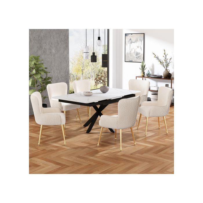 Chaise De Salle À Manger - MUVOE - Velours Beige - Lot De 2 - Accoudoirs - Pieds En Métal Doré