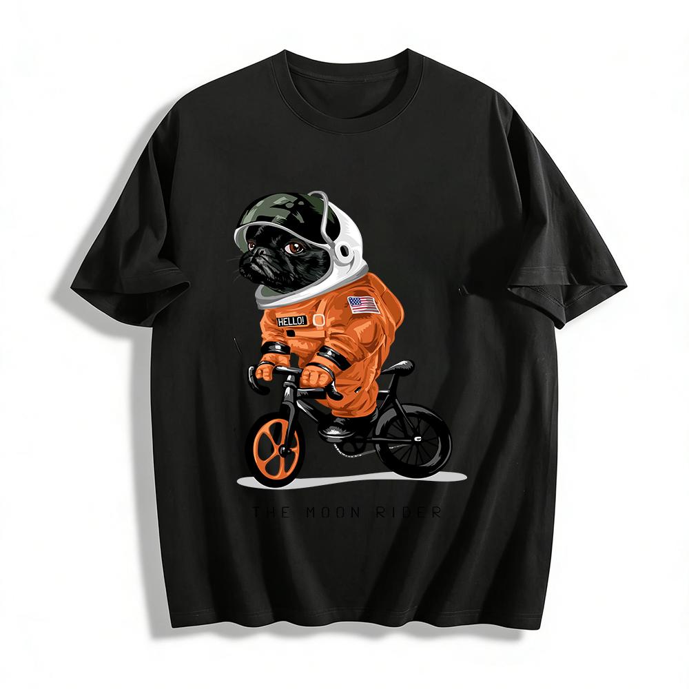 

Astronaut Pug Moon Rider Graphic Print Casual Top Pure cotton T-shirt 6XL