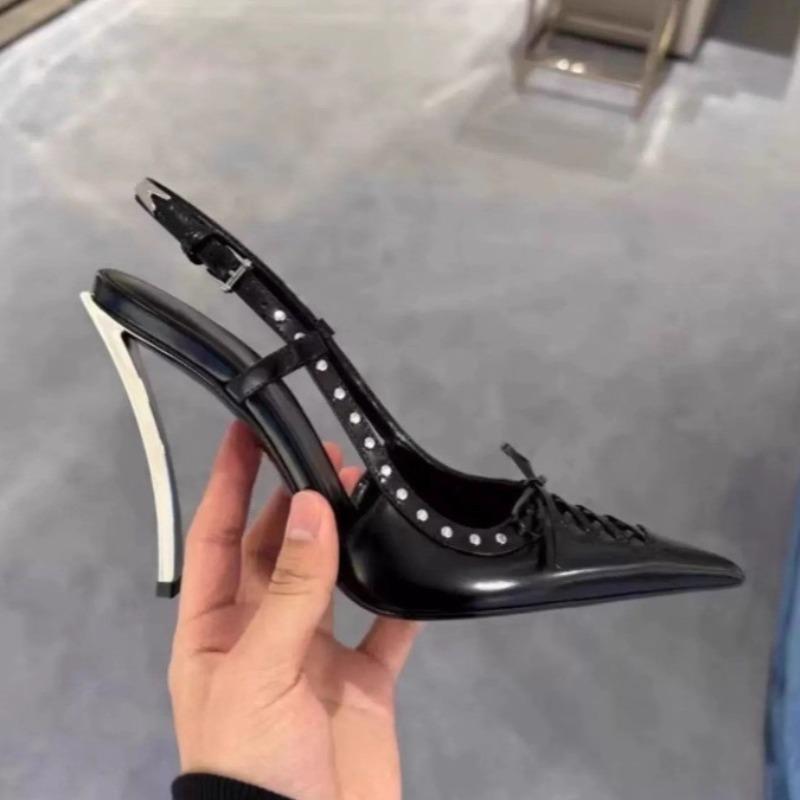 

Модные туфли-стилетто с шипами, осенняя новинка, с острым носком, с неглубоким вырезом, с ремешками спереди, на одной пряжке, нескользящие, износостойкие, на высоком каблуке 40 чёрный