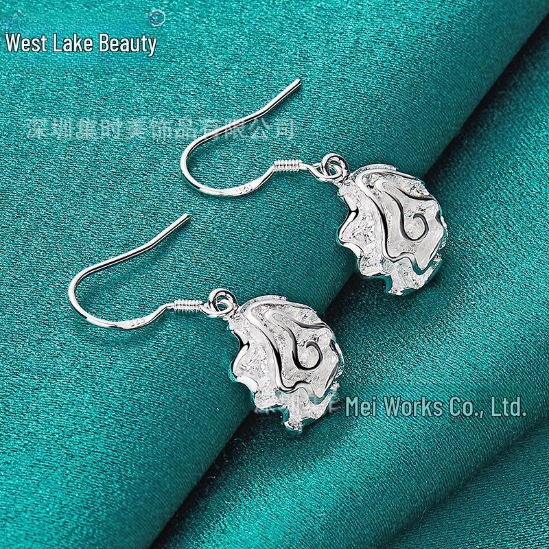 Silver Rose Flower Earrings for Women - West Lake Beauty Collection