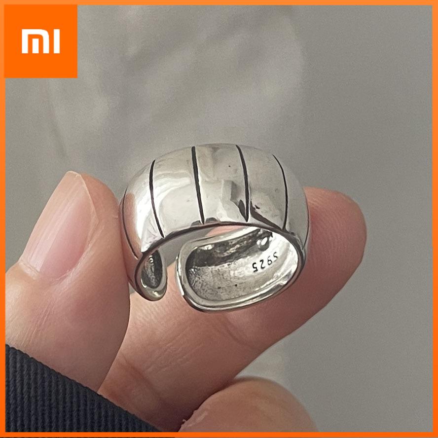 Xiaomi 925 Sterling Silver Rings For Women Geometric Fine Jewelry Finger Adjustable Retro Strip Ring For Party Birthday Gift