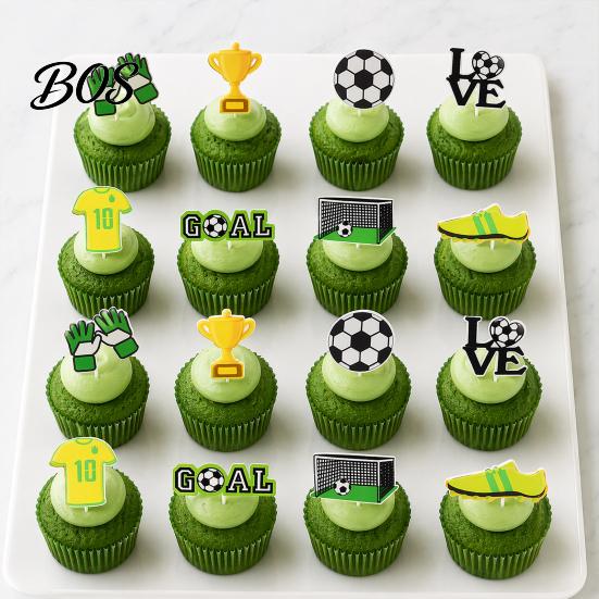 Soccer Themed Cupcake Toppers 8 Pcs Cake Topper Decoration, Ball Goal Oil-proof Picks Shoe for Sport Theme Birthday Party Supplies