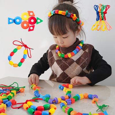 Puzzle de cuentas DIY Hecho a mano para llevar Cuentas Bloques de construcción Educación Temprana Forma Geométrica Pulsera Juguete