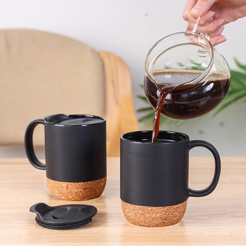 Frosted Ceramic Coffee Mug Cork Bottom Lead Free 400ml Milk Water Cup for Travel Hiking Outdoor Activity
