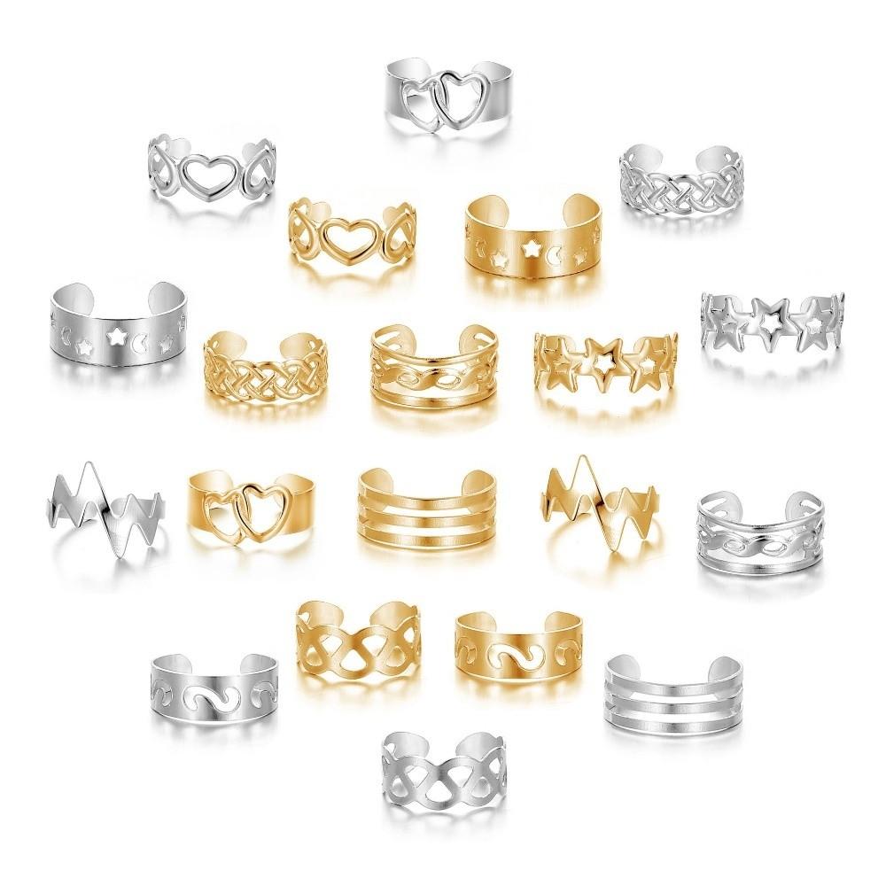 10Pcs Silver/Gold Women Foot Rings Alloy Summer Beach Jewelry Toe Rings Set  Summer Season for Women