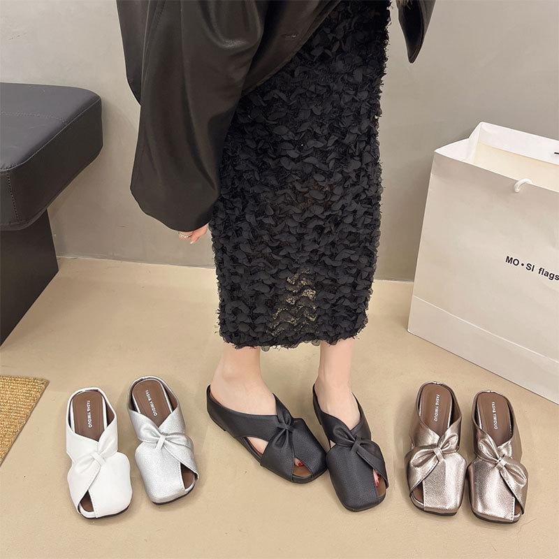 Hollow bag head cool slippers comfortable square head wedge heel women's slippers 2025 summer wear casual Muller slippers women's