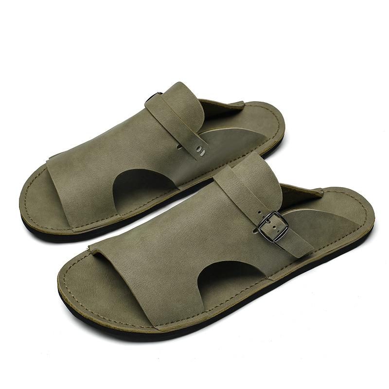 Fashion All-match Men's Walking Shoes Classic Leather Slippers Summer New Soft Soled Slippers Outdoor Men's Slippers Lightweight Flats