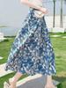 European Floral Print High-Waisted A-Line Skirt: Spring Temperament, Lazy Elegance, Unique Large Hem Design for Women