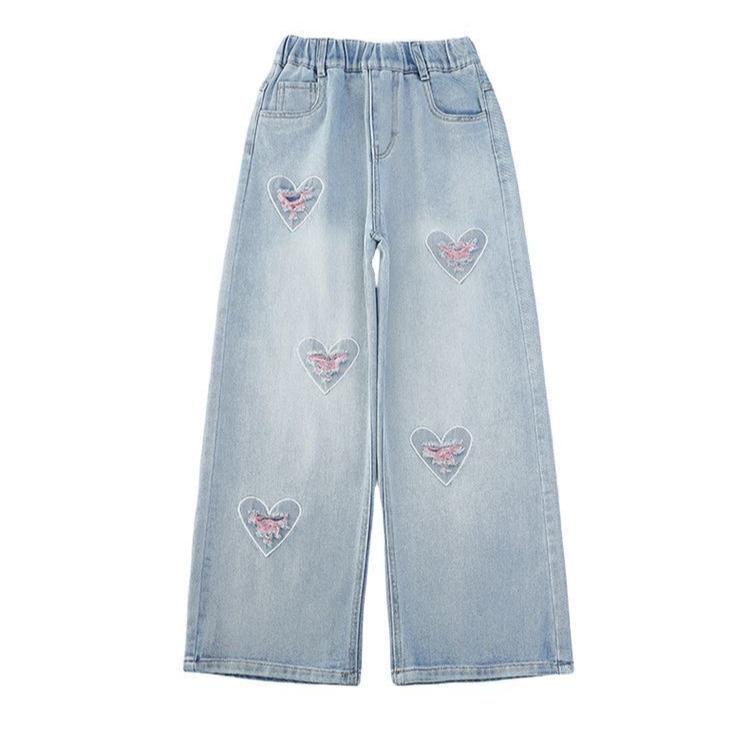 Blugi pentru fete Pantaloni pentru copii de primăvară și toamnă Pantaloni de damă la modă cu picioare largi drepte