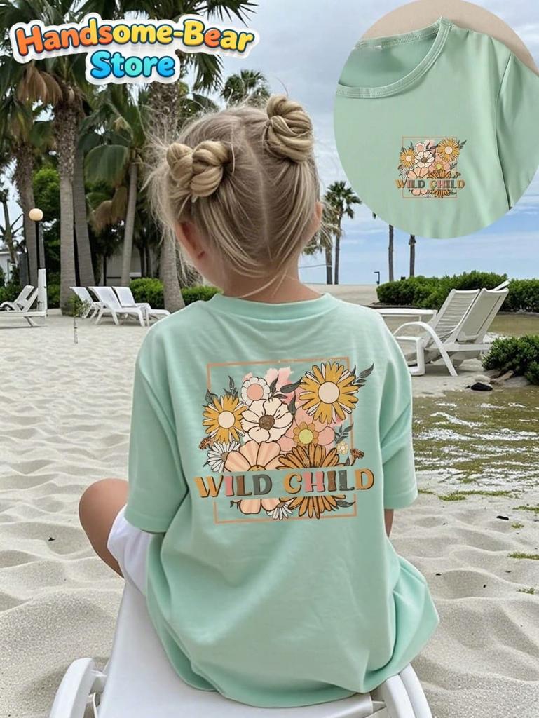 Boho Wildflower Happiness Blooms from Within Girls T-Shirt Summer Kids Short Sleeve Streetwear Casual Round Neck Girls Clothes