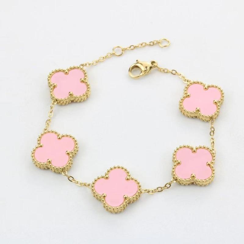 15Mm Four-Leaf Clover Bracelet Titanium Steel 18K Five Flowers Four-Leaf Clover Double-Sided Mother-Of-Pearl Fashion Bracelets