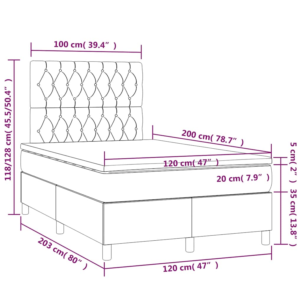 Box Spring Bed with Mattress Dark Blue 120 X 200 Cm Velvet