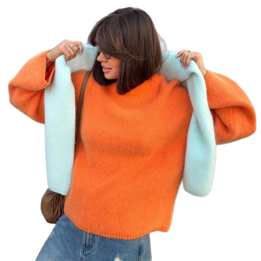 Fauler Stil Rundhals Faux Nerz Pullover Damen Frühling Herbst Locker Gestricktes Oberteil Premium Langarm Pullover